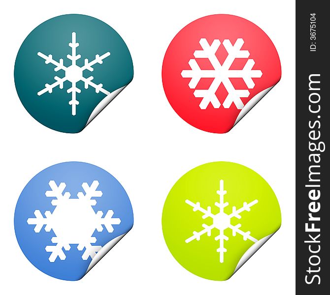Four color stickers with snow flakes. Four color stickers with snow flakes