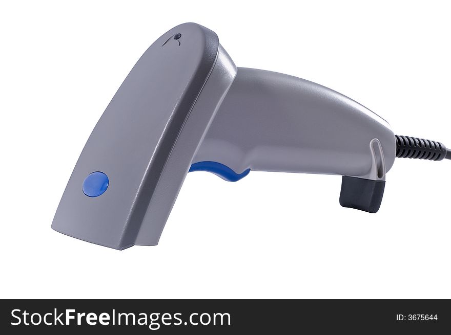 Hand reader of barcode on white background. Hand reader of barcode on white background