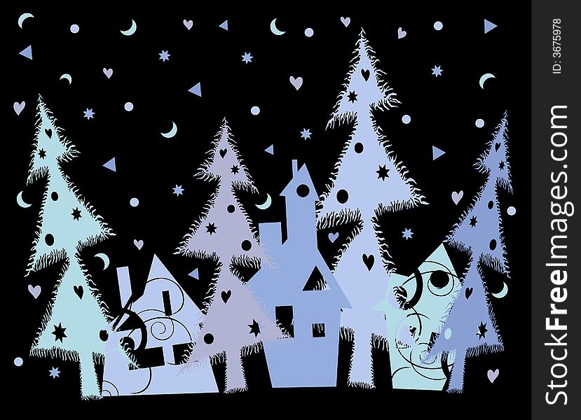 Vector illustration with blue Christmas town. Vector illustration with blue Christmas town