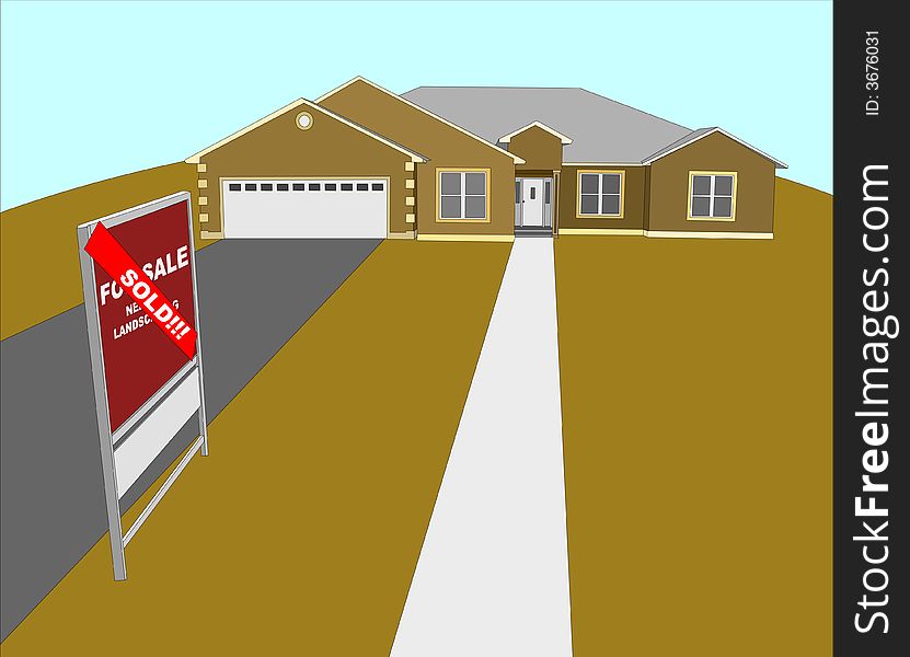 An illustration of a sold house without landscaping. An illustration of a sold house without landscaping.