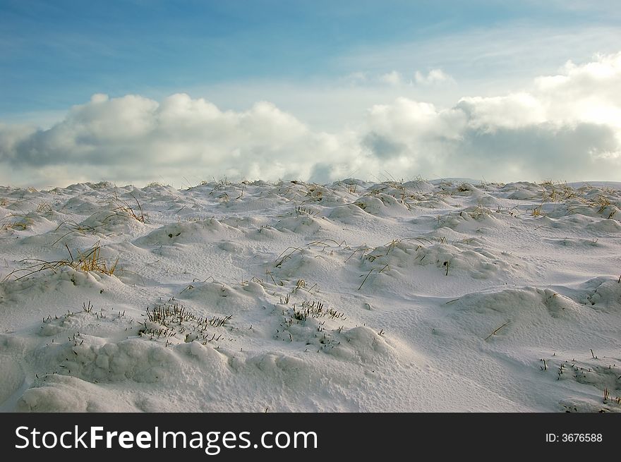 View from the top of the winter mountain. Carpathians, Ukraine