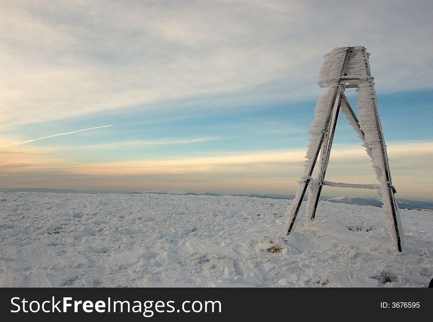 View from the top of the winter mountain. Carpathians, Ukraine