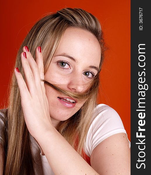 Young woman with hair over her face