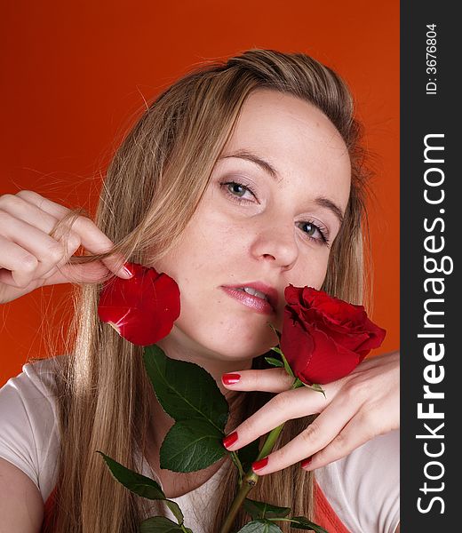 Beautiful woman with red rose. Beautiful woman with red rose