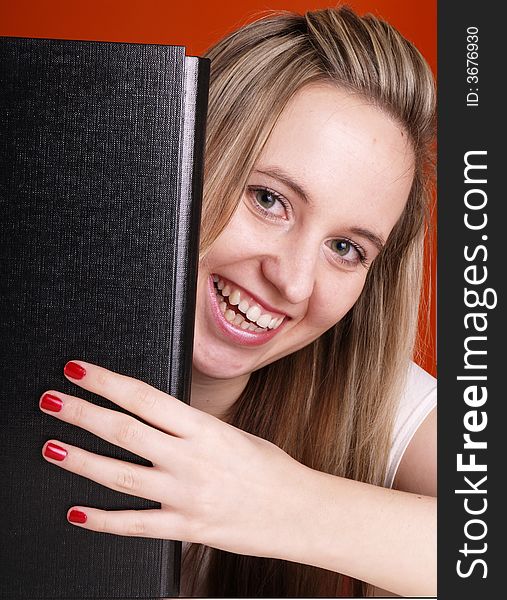 Smiling woman with folder