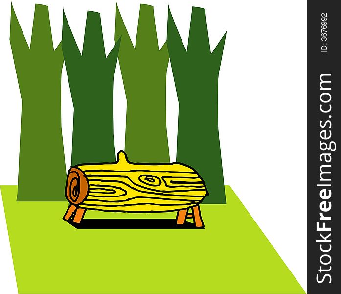 A vector, illustration for a wooden chair in a park