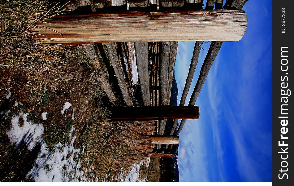 Old corral fence in Idaho on cold morning. Old corral fence in Idaho on cold morning