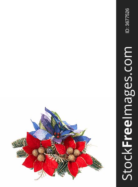 Christmas decoration poinsettia over a white background