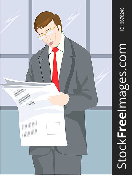 Illustration of a businessman reading news paper