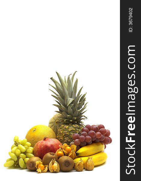 Fresh exotic fruits on white background