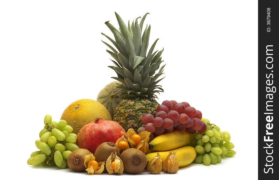 Fresh exotic fruits on white background