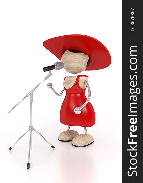 Red woman and microphone. 3d model. Red woman and microphone. 3d model