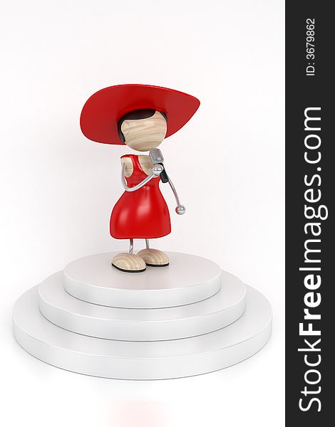 Red woman and microphone. 3d model. Red woman and microphone. 3d model