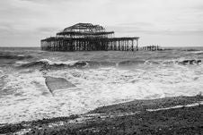 West Pier Ruins In Black And White, Brighton Beach, England Royalty Free Stock Photography