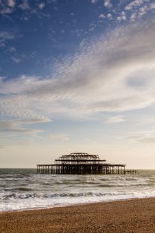 West Pier Ruins At Sunset, Brighton Beach, England Royalty Free Stock Images