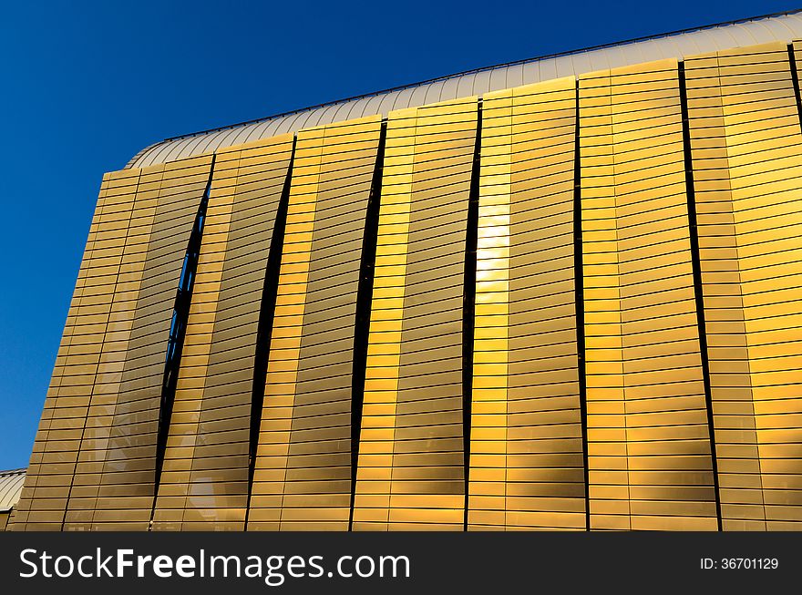 Detail picture of the side curtain of a football stadium in the sunset light. Detail picture of the side curtain of a football stadium in the sunset light