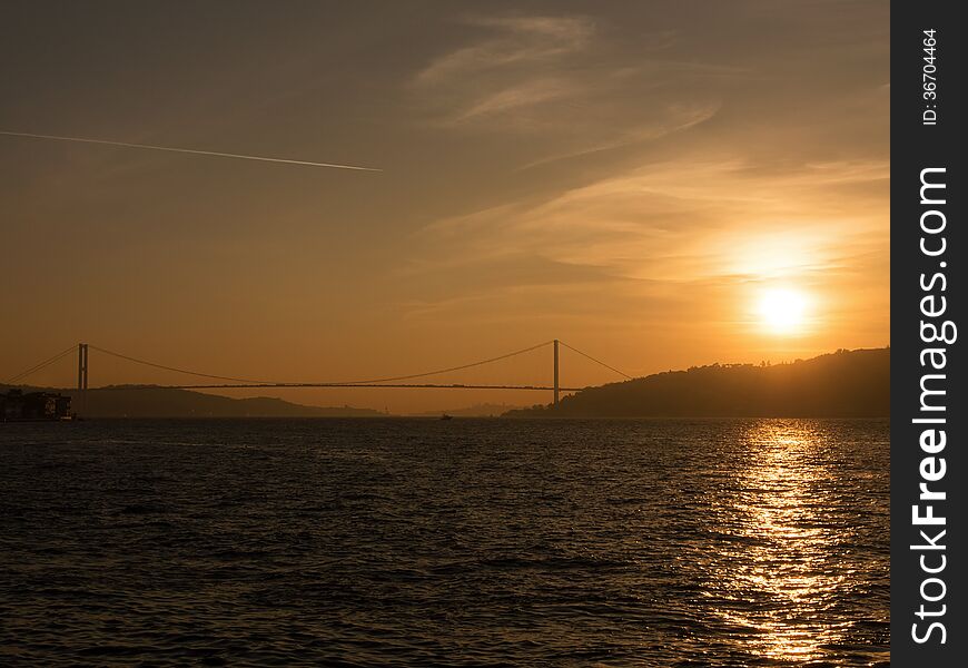 The Bosphorus Bridge and Sunset at Istanbul,Turkey.