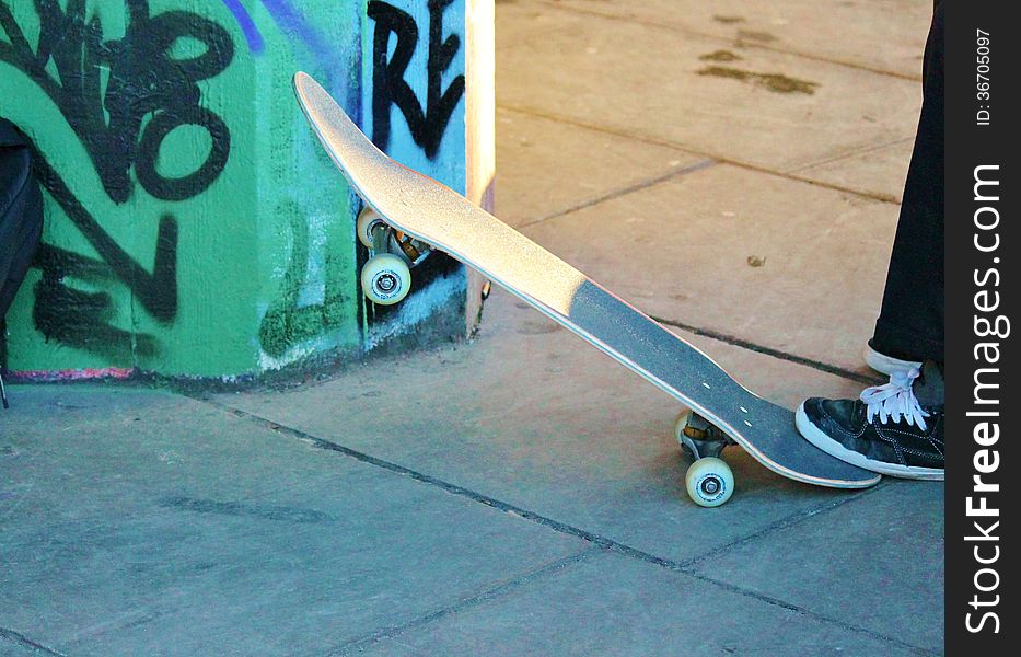 Skateboard close-up with copy space. Skateboard close-up with copy space