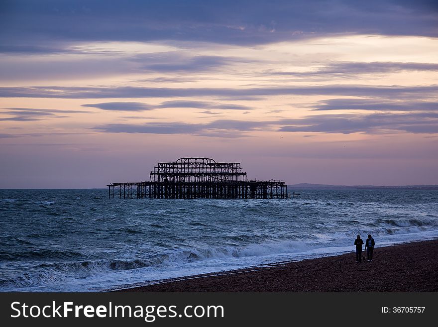 West Pier Ruins At Sunset, Brighton Beach, England