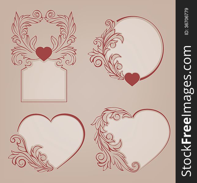 Valentines background, heart ornate vintage floral motif. Valentines background, heart ornate vintage floral motif