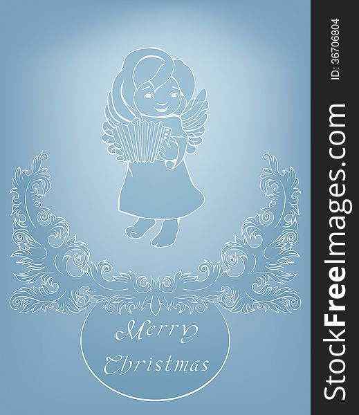 Singing Christmas angel and baroque ornament. Singing Christmas angel and baroque ornament.
