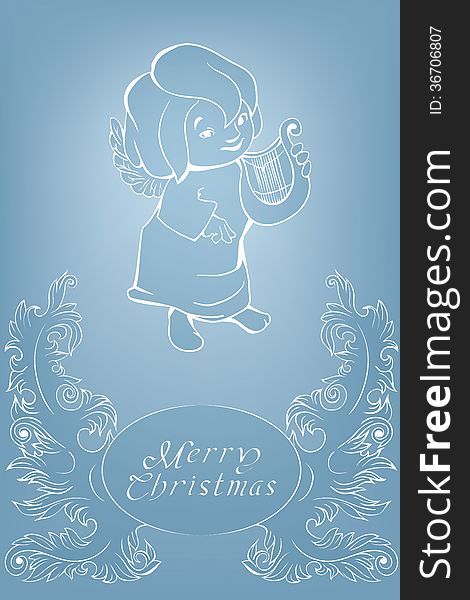 Christmas background with singing angel.