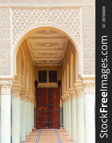 Hallway of a building characterized by fine Moroccan styled-woodcarvings at Putrajaya, Malaysia. Hallway of a building characterized by fine Moroccan styled-woodcarvings at Putrajaya, Malaysia