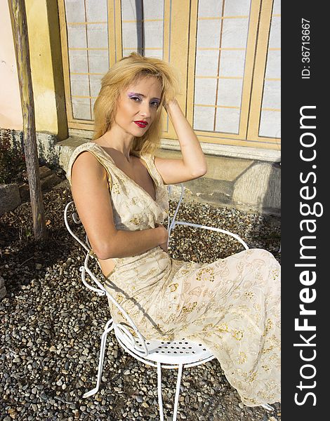 Fantastic model posing in italian villa. Fantastic model posing in italian villa