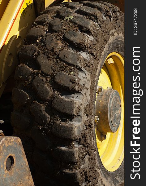 Detailed shot of a stationary digger wheel. Detailed shot of a stationary digger wheel