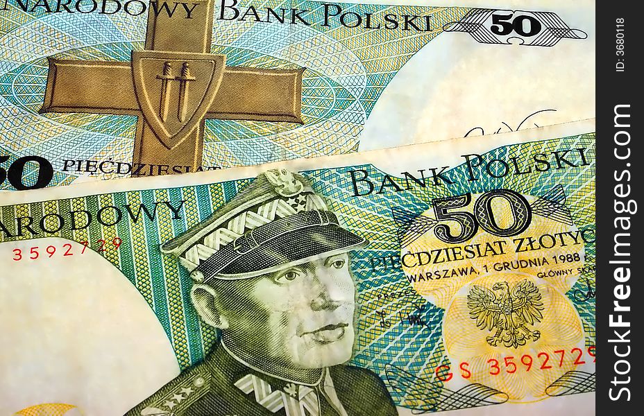 A decorative background - paper money of republic Poland fifty zloties. A decorative background - paper money of republic Poland fifty zloties.