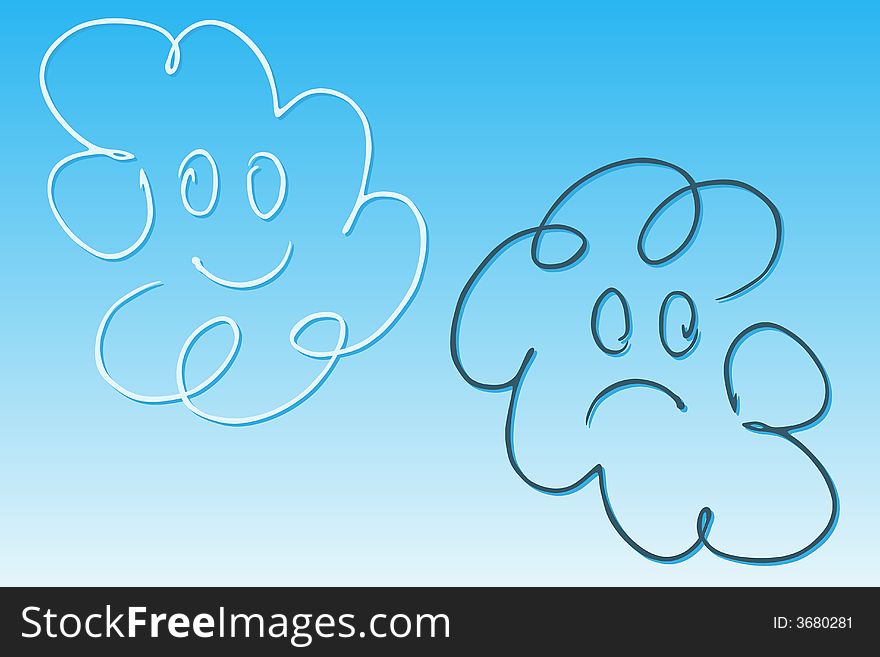 Vector illustration of two cloud smileys