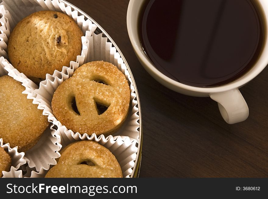 Breakfast coffee and and sweet cookies