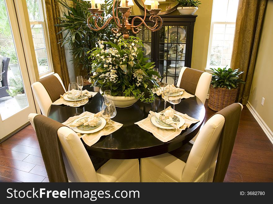 Dining table with modern decor. Dining table with modern decor.