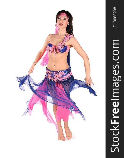 Pink blue bellydance woman on white