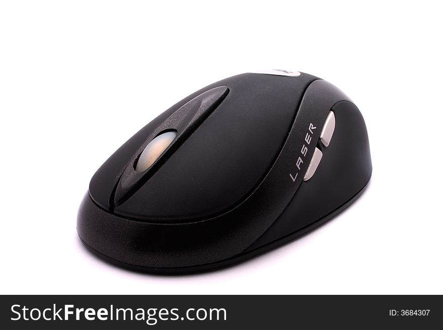 Wireless optical mouse with LASER word on it. Wireless optical mouse with LASER word on it