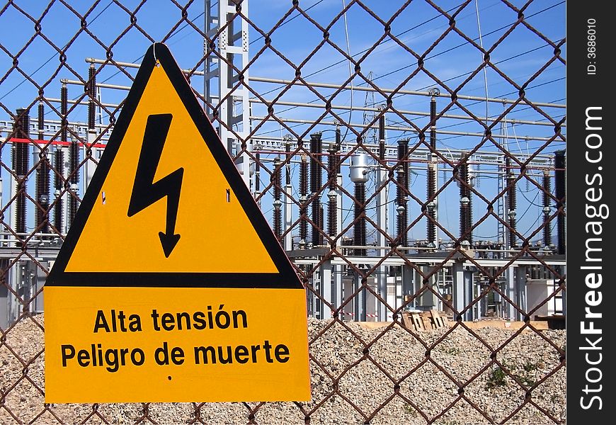 Warning signal about electrical risk in a power plant. Warning signal about electrical risk in a power plant