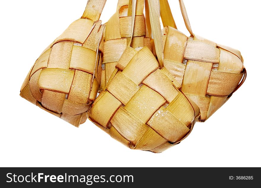 Traditional Malay compact glutinous rice called Ketupat for celebrations
