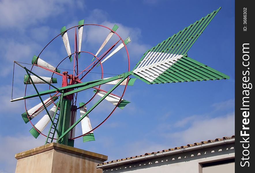 Typical Green Windmill in Majorca (Spain)