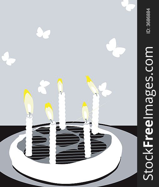 Illustration of birthday cakes with candles and butterflies