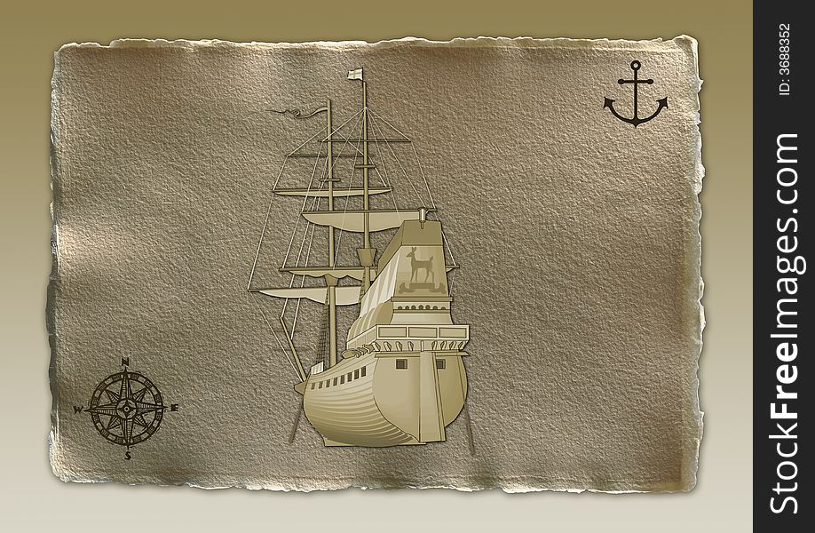 Antique background with compass and ship. Antique background with compass and ship