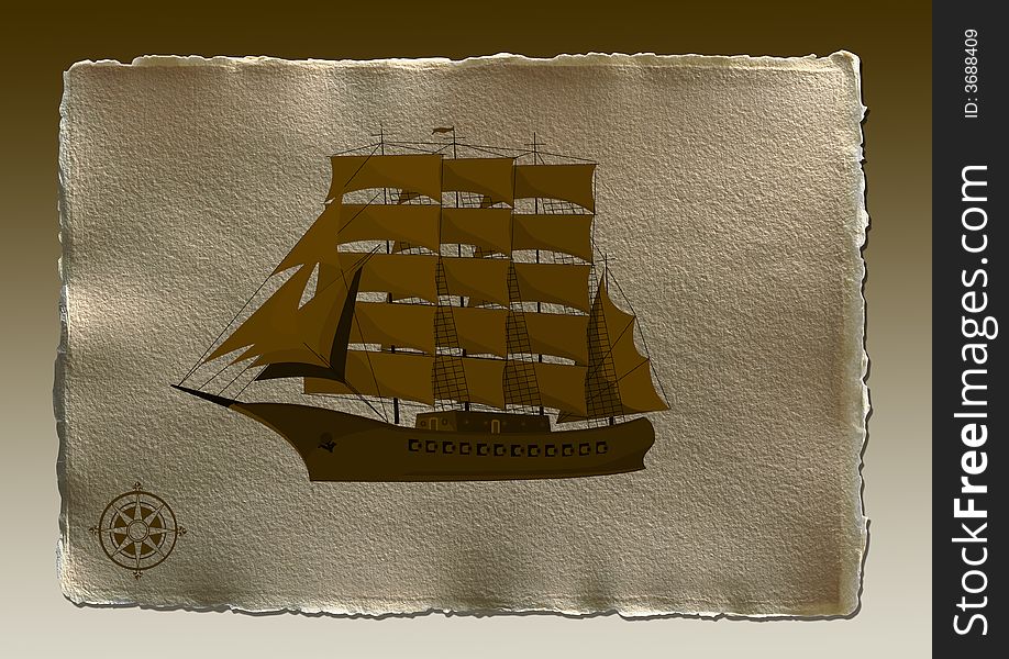 Antique background with ship and compass