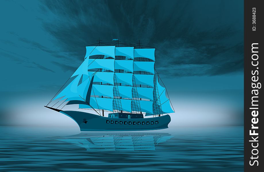 Big ship in blue for poster