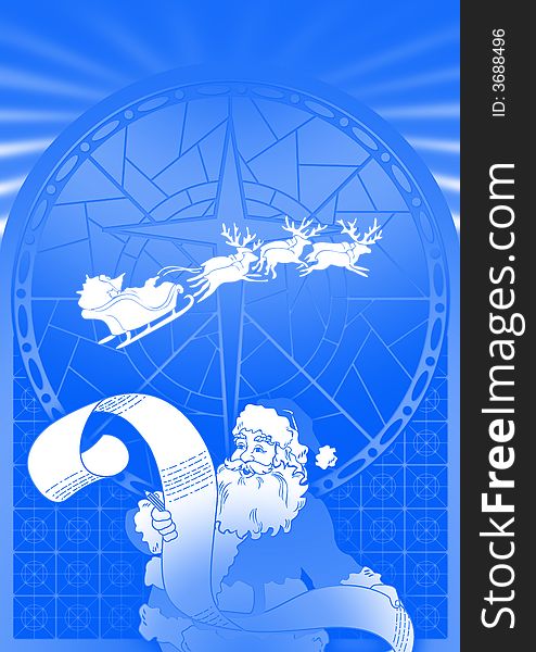 Illustration of  Santa on blue