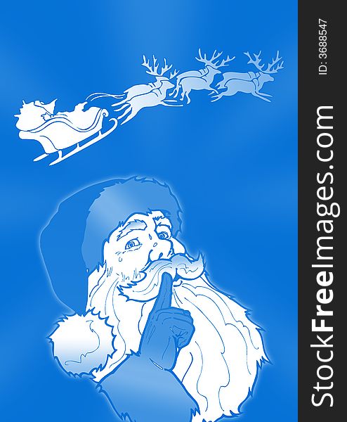 Santa and his reindeer on blue ground. Santa and his reindeer on blue ground