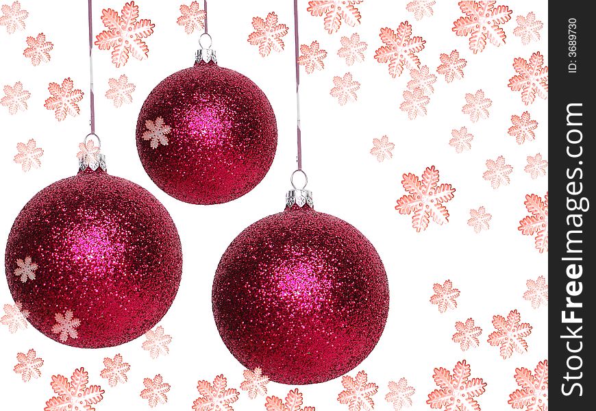 Red Christmas balls over white background
