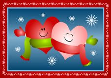 Hugging Xmas Hearts Wearing Scarves Royalty Free Stock Photo Hugging Xmas Hearts Wearing Scarves Royalty Free Stock Photo