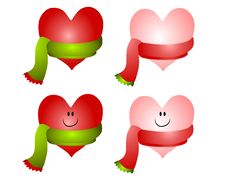 Christmas Hearts Wearing Scarves Royalty Free Stock Images Christmas Hearts Wearing Scarves Royalty Free Stock Images