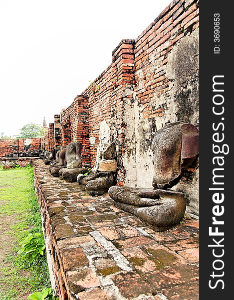 Ancient buddhist temple ruins in Ayuttaya, Thailan