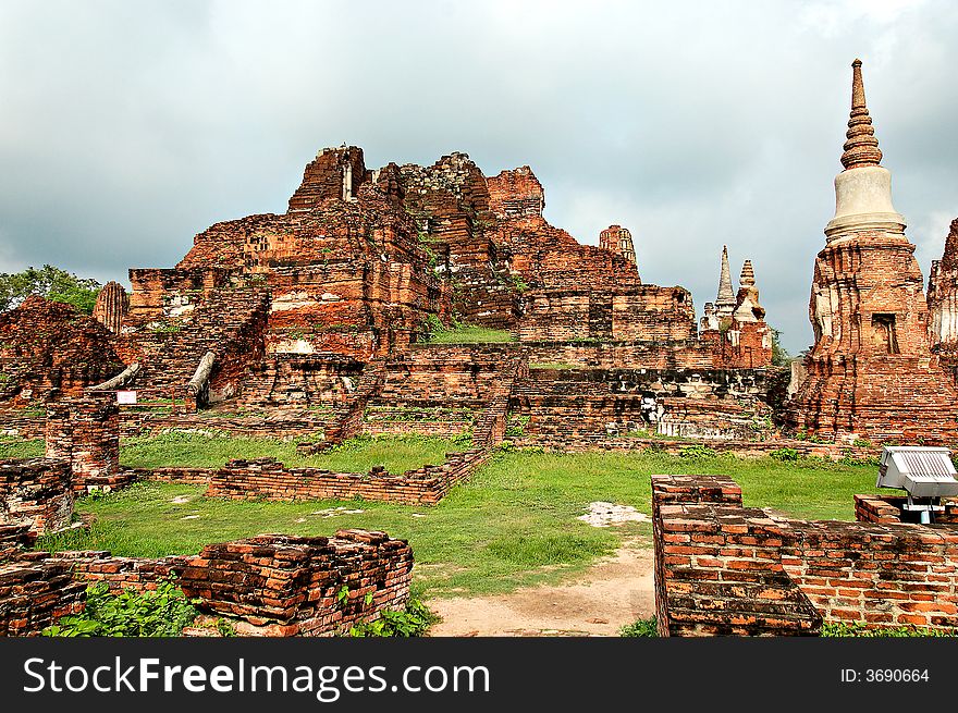 Ancient buddhist temple ruins in Ayuttaya, Thailand