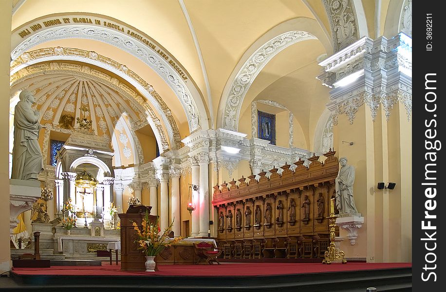 Cathedral interior in Arequipa, Peru